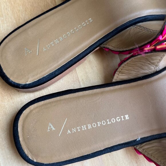 SIZE 38 7.5 8 Anthropologie Paz Boho Embroidered Woven Ribbon Black Mules Slides - Picture 8 of 11